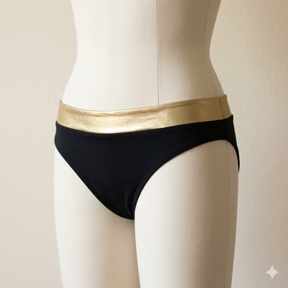 Solid & Striped Womens Bikini Bottom‎ Large Black Gold Metallic Trim Glam Resort